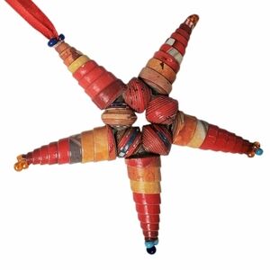 Vntg Paper Bead Handmade Star Ornament